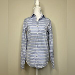 J. Crew Oxford Button Up Shirt Light Blue Stripes 100% Cotton Nautical XS BNC9